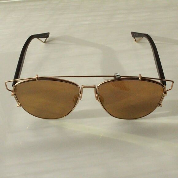 Christian Dior Gold & Black Sunglasses Aviator Style with Case & Card - Picture 2 of 8